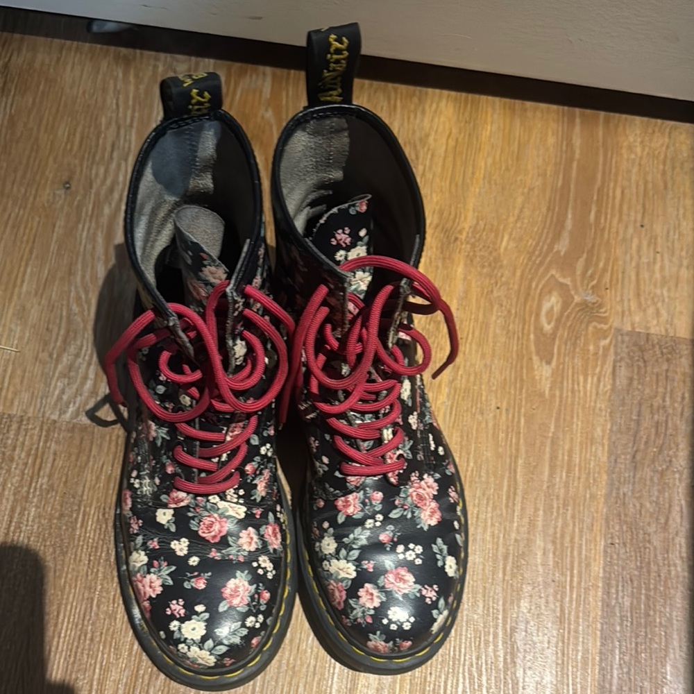 Floral Dr. Marten Boots with Hot Pink Laces